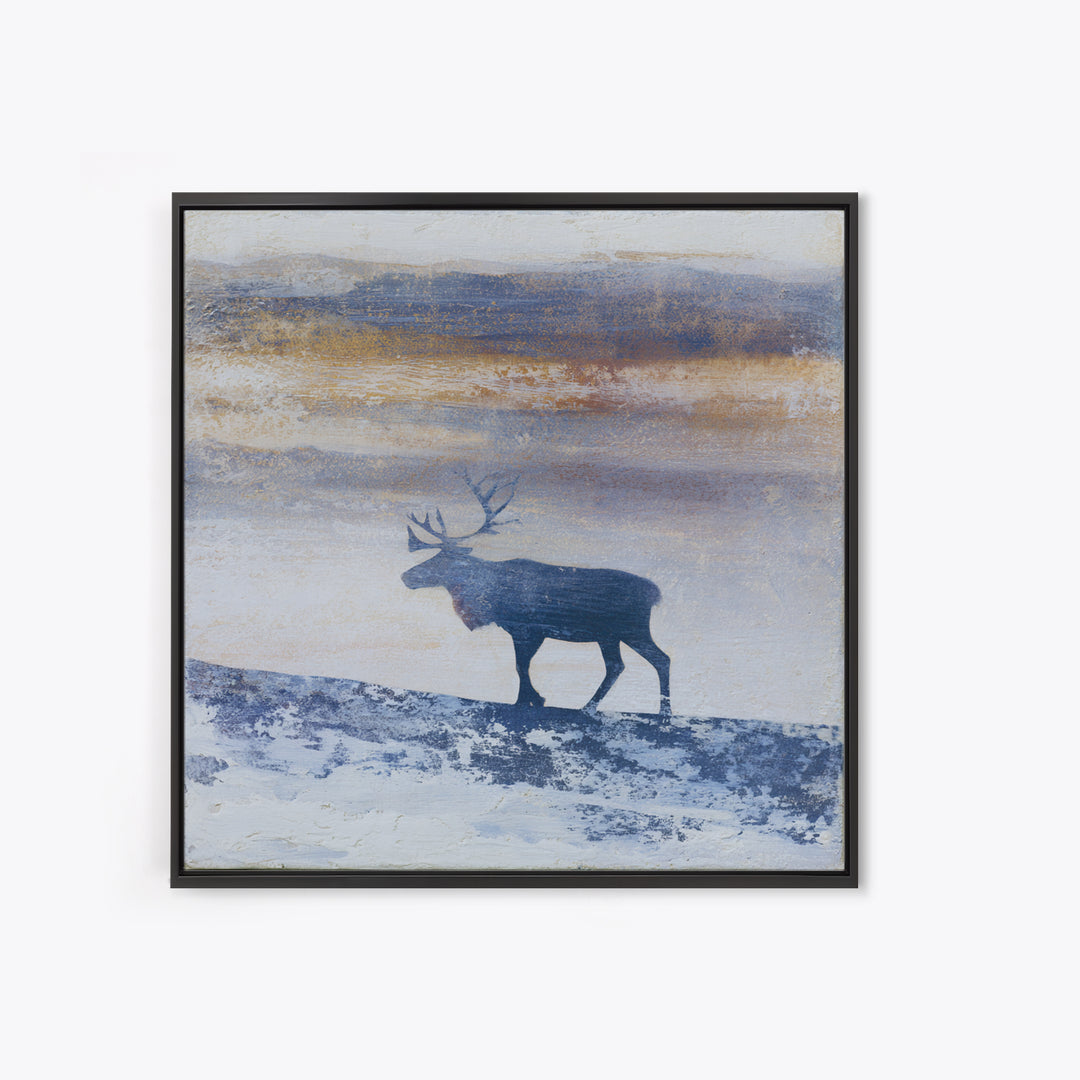Reindeer Silhouette in Snowy Landscape Canvas Print, Scandinavian Art, Modern Decor, Living Room Decor, Fine Art, Nordic, SCA-1x1-54