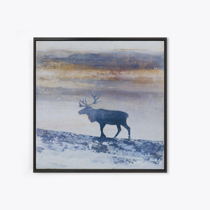Reindeer Silhouette in Snowy Landscape Canvas Print, Scandinavian Art, Modern Decor, Living Room Decor, Fine Art, Nordic, SCA-1x1-54