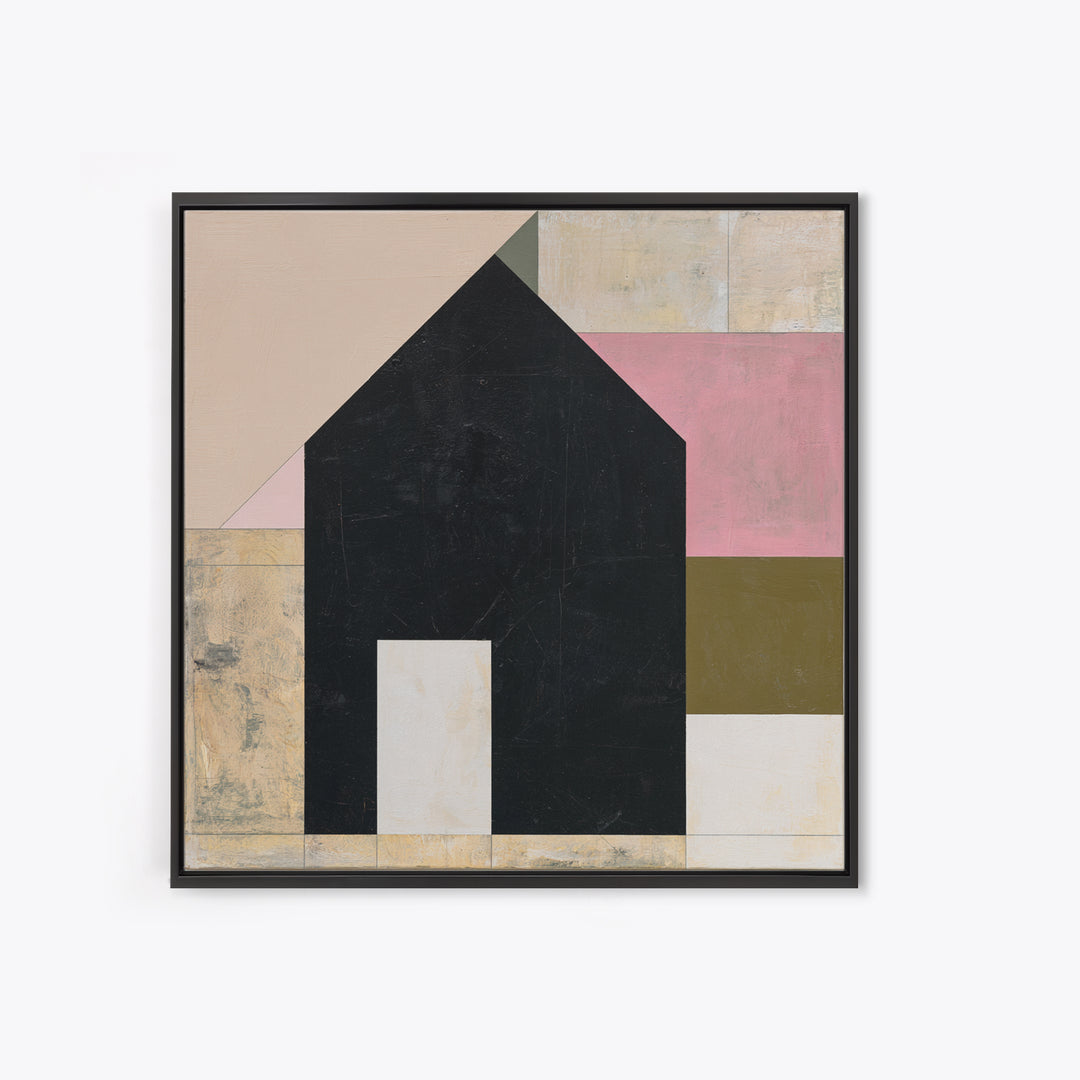 Simple Black House Shape Canvas Print, Scandinavian Art, Neutral Decor, Living Room Decor, Abstract Art, Nordic, Wall Decor, SCA-1x1-55