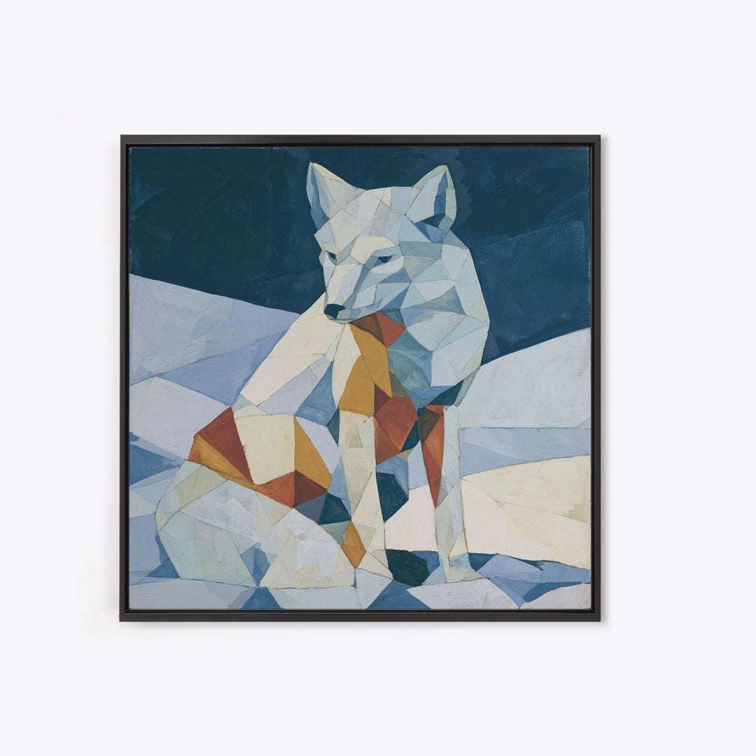 White Fox in Quiet Snow Canvas Print, Scandinavian Art, Boho Wall Art, Living Room Decor, Fine Art, Nordic, Modern Decor, SCA-1x1-60