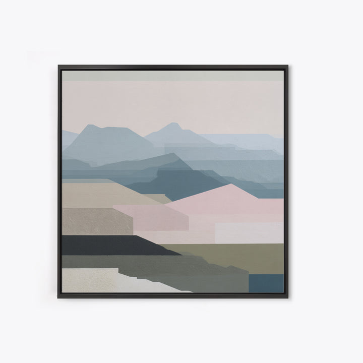 Muted Mountain Layers Framed Canvas Print, Scandinavian Art, Mid Century Modern, Living Room Decor, Oil Painting, Nordic, SCA-1x1-8