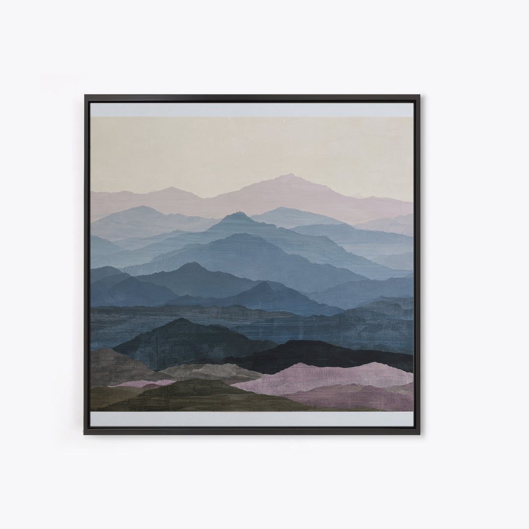 Muted Mountain Layers Framed Canvas Print, Scandinavian Art, Statement Artwork, Living Room Decor, Fine Art, Nordic, Art Print, SCA-1x1-80