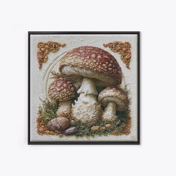 Simple Mushroom and Moss Forest Study Canvas Print, Scandinavian Art, Mid Century Modern, Living Room Decor, Nordic, SCA-1x1-96