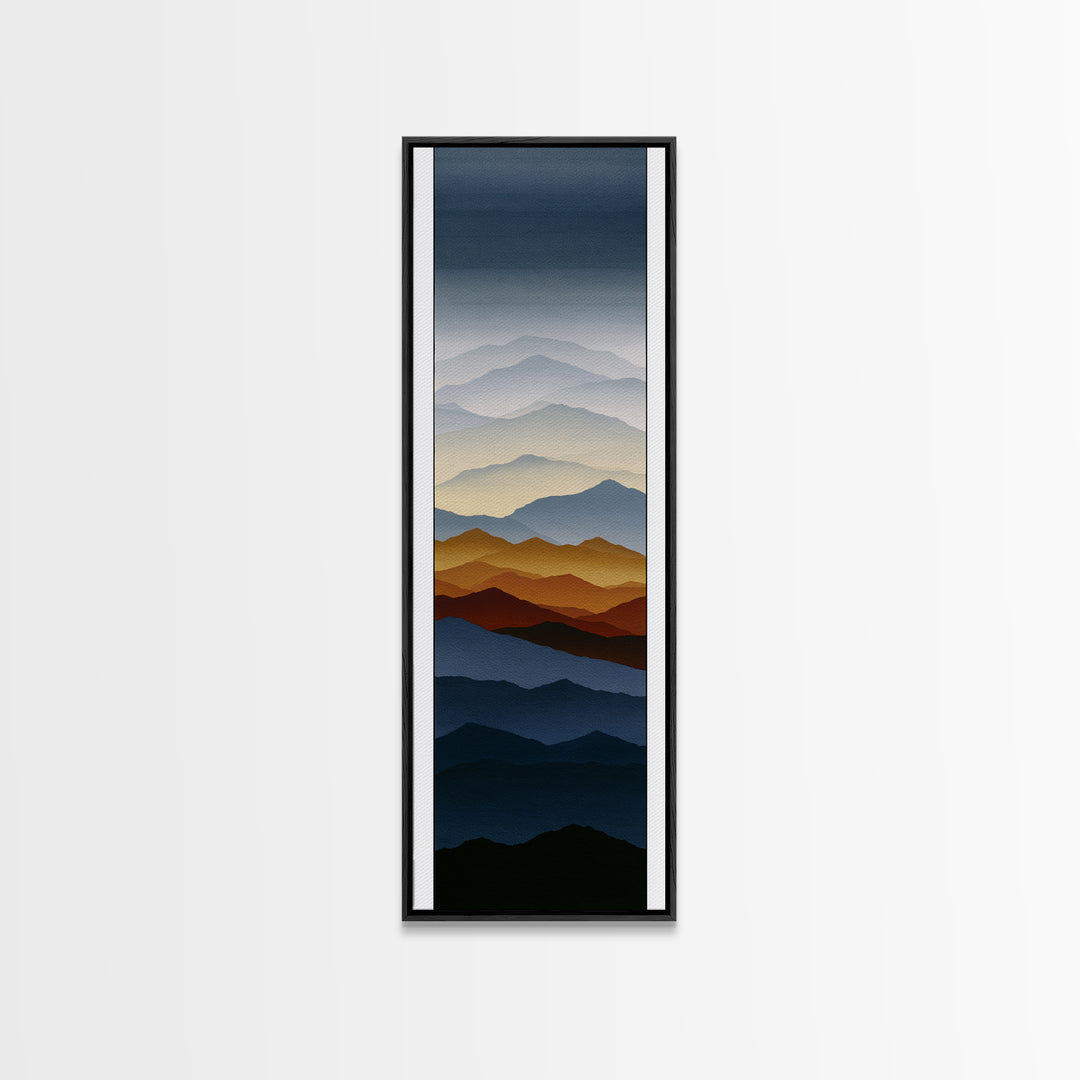Muted Mountain Layers Framed Canvas Print, Scandinavian Art, Oil Painting, Living Room Decor, Fine Art, Nordic, Boho Wall Decor, SCA-1x3-20