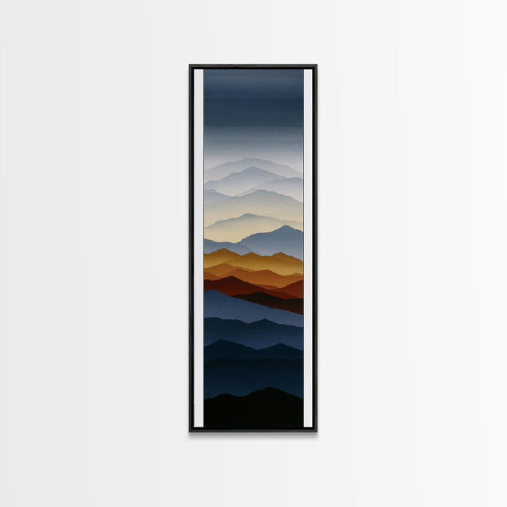 Muted Mountain Layers Framed Canvas Print, Scandinavian Art, Oil Painting, Living Room Decor, Fine Art, Nordic, Boho Wall Decor, SCA-1x3-20