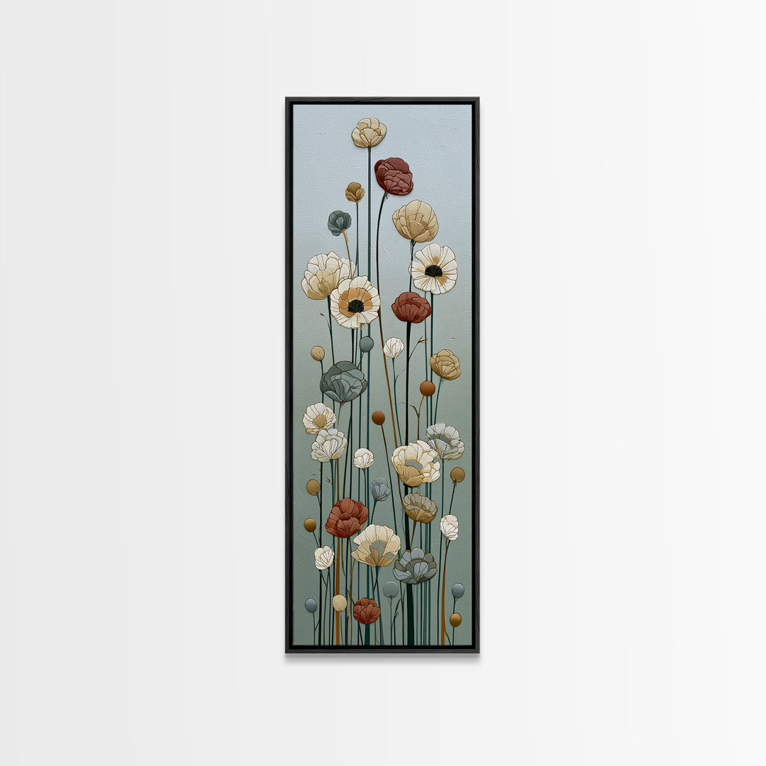 Minimal Meadow Flowers Canvas Print, Scandinavian Art, Neutral Decor, Living Room Decor, Oil Painting, Nordic, Wall Decor, SCA-1x3-22