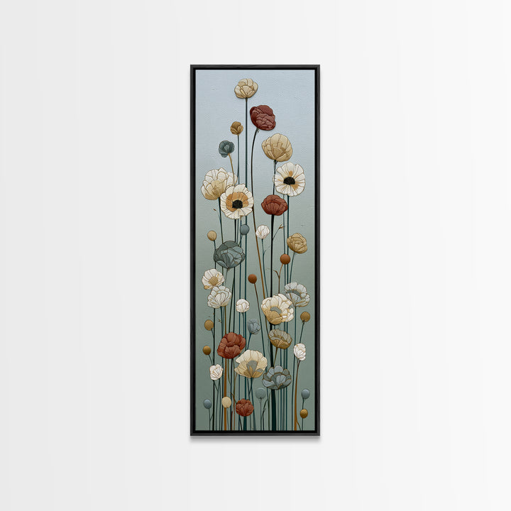Minimal Meadow Flowers Canvas Print, Scandinavian Art, Neutral Decor, Living Room Decor, Oil Painting, Nordic, Wall Decor, SCA-1x3-22