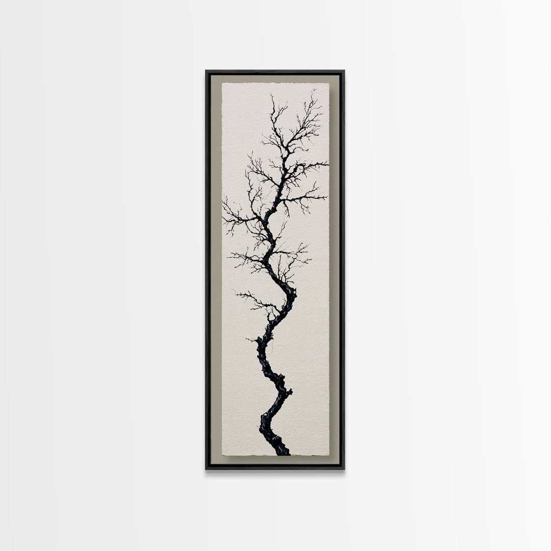 Single Black Branch on Warm White Background Canvas Print, Scandinavian Art, Wall Hanging, Living Room Decor, Watercolor Art, SCA-1x3-32