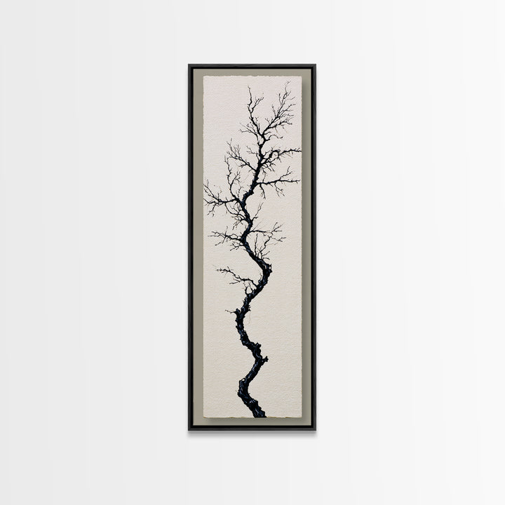 Single Black Branch on Warm White Background Canvas Print, Scandinavian Art, Wall Hanging, Living Room Decor, Watercolor Art, SCA-1x3-32