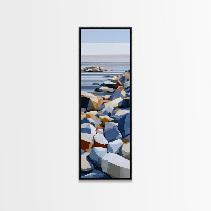 Quiet Coastal Rocks and Gray Sea Canvas Print, Scandinavian Art, Wall Art Print, Living Room Decor, Fine Art, Nordic, SCA-1x3-35