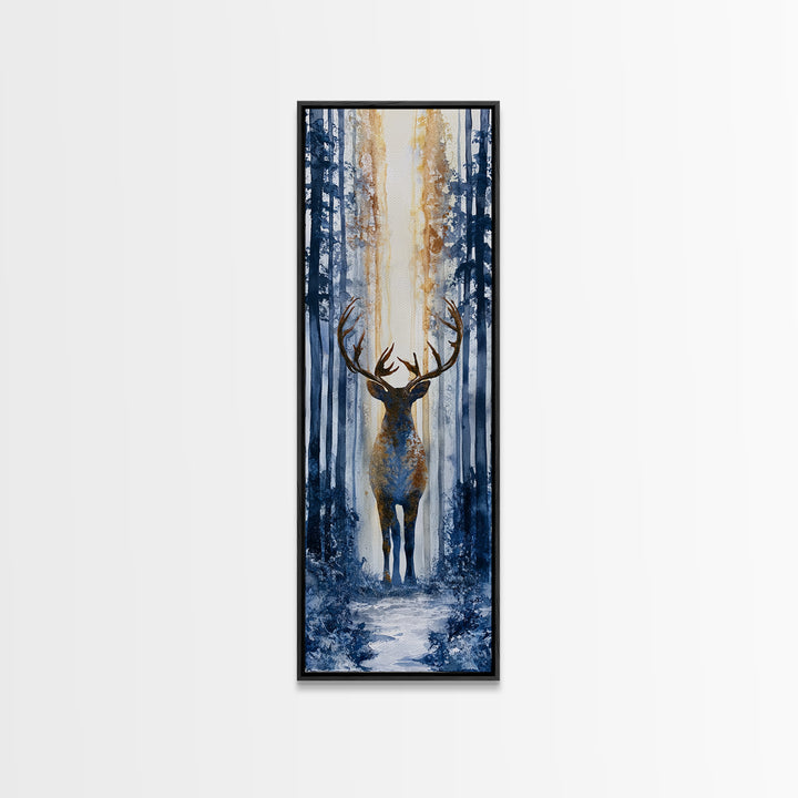 Reindeer Silhouette in Snowy Landscape Canvas Print, Scandinavian Art, Luxury Decor, Living Room Decor, Oil Painting, Nordic, SCA-1x3-42