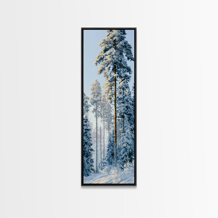 Snowy Nordic Forest Framed Canvas Print, Scandinavian Art, Digital Wall Art, Living Room Decor, Fine Art, Nordic, Boho Decor, SCA-1x3-61