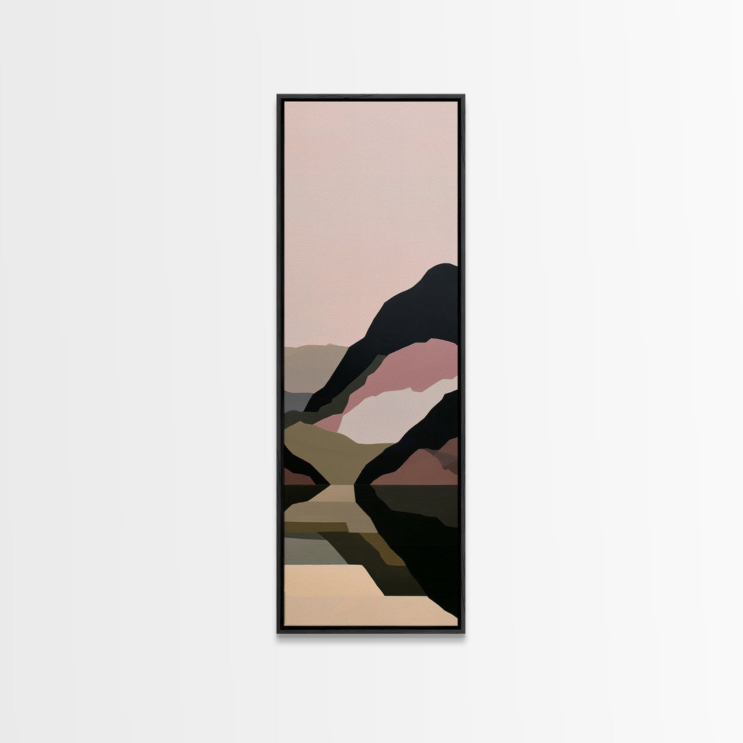 Minimal Fjord Landscape Framed Canvas Print, Scandinavian Art, Contemporary Art, Living Room Decor, Oil Painting, Nordic, SCA-1x3-62