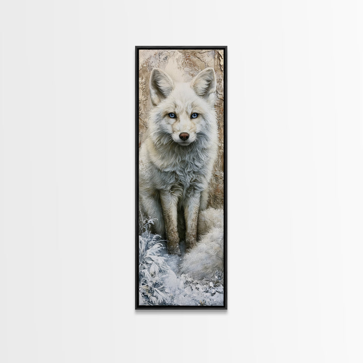 White Fox in Quiet Snow Canvas Print, Scandinavian Art, Modern Art, Living Room Decor, Fine Art, Nordic, Contemporary Art, SCA-1x3-72