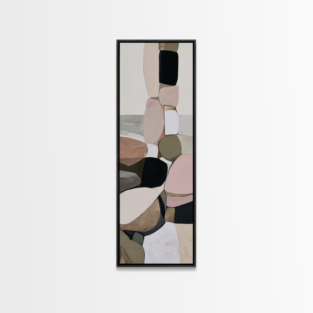 Quiet Coastal Rocks and Gray Sea Framed Canvas Print, Scandinavian Art, Textured Painting, Living Room Decor, Fine Art, Nordic, SCA-1x3-83