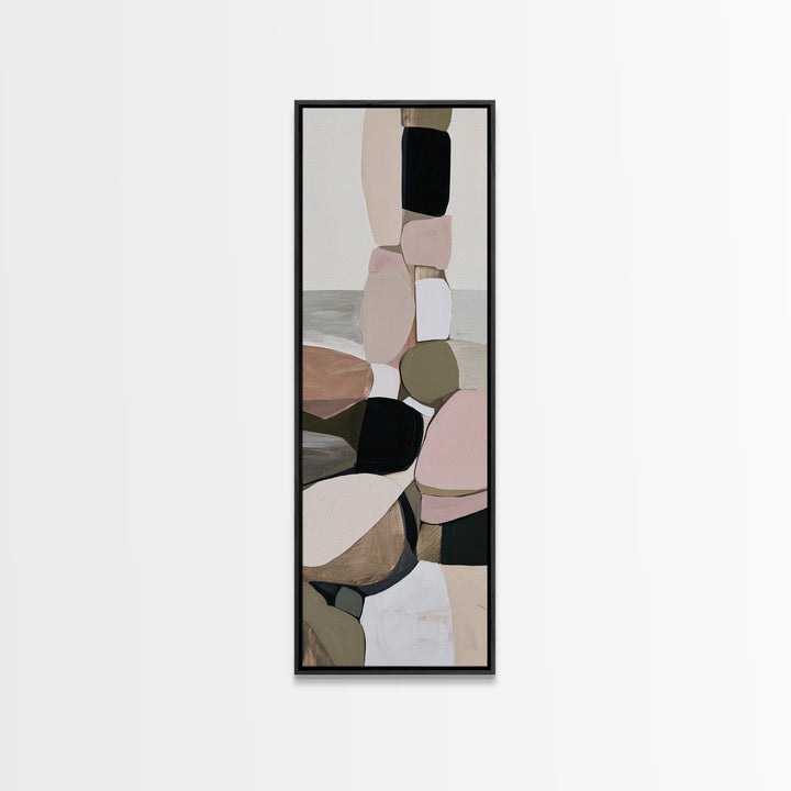 Quiet Coastal Rocks and Gray Sea Framed Canvas Print, Scandinavian Art, Textured Painting, Living Room Decor, Fine Art, Nordic, SCA-1x3-83
