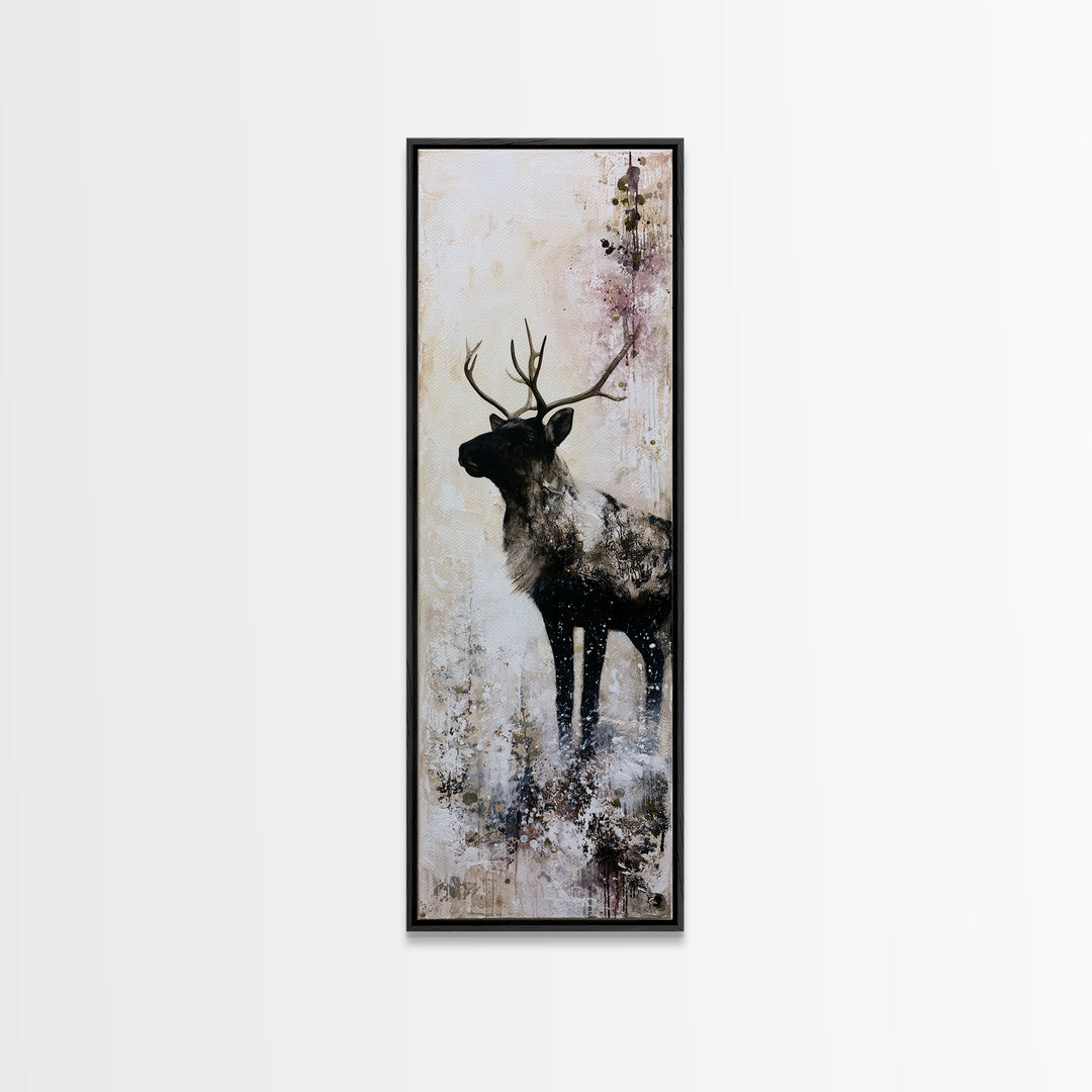Reindeer Silhouette in Snowy Landscape Canvas Print, Scandinavian Art, Printable, Living Room Decor, Fine Art, Nordic, SCA-1x3-90