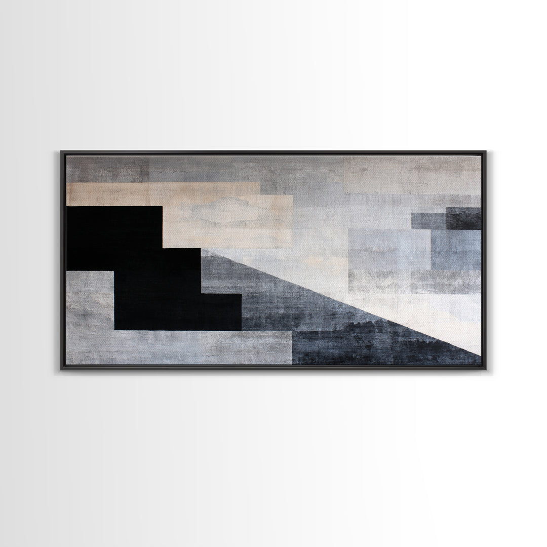 Herringbone Monochrome Pattern Framed Canvas Print, Scandinavian Art, Wall Art, Living Room Decor, Fine Art, Nordic, SCA-2x1-18