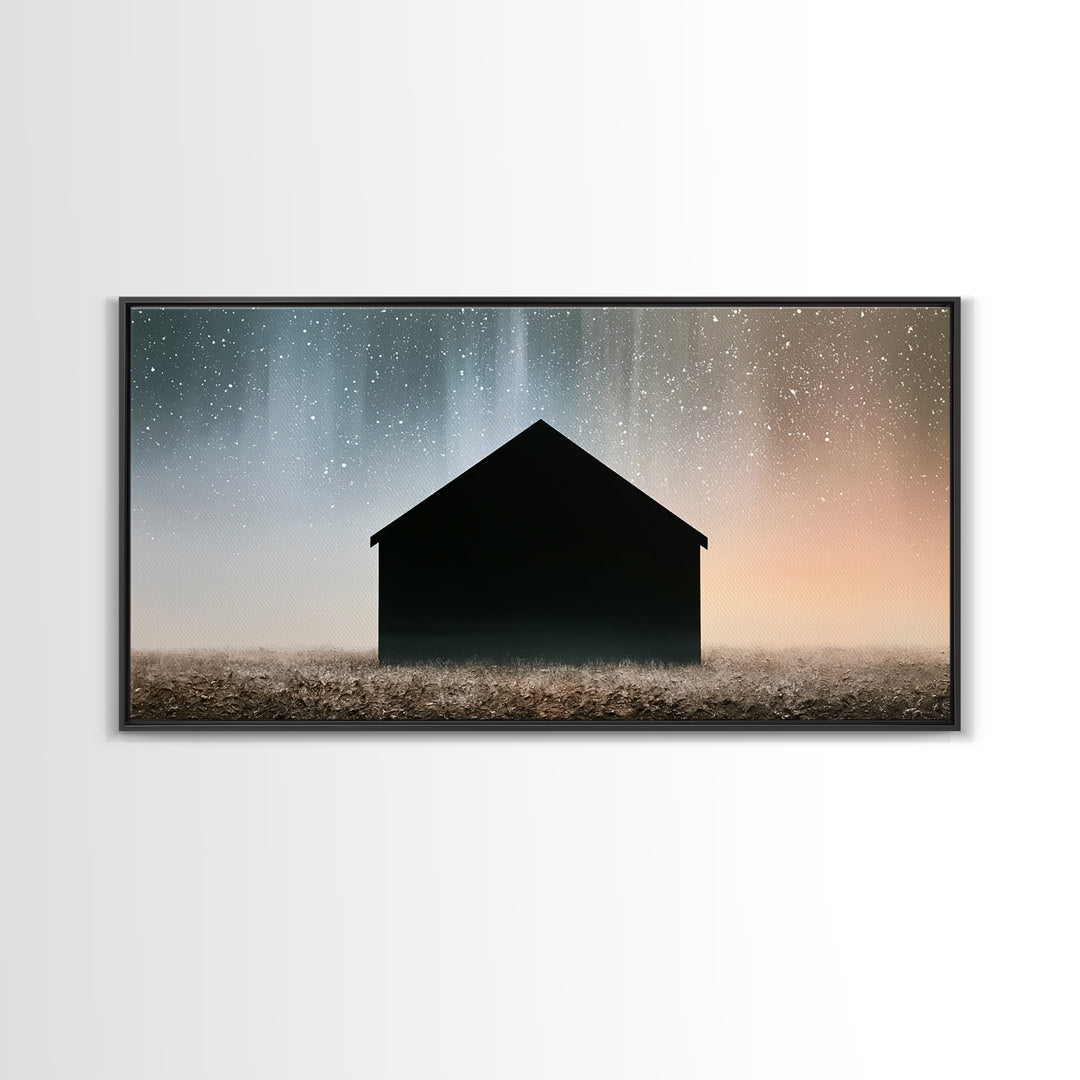 Simple Black House Shape Framed Canvas Print, Scandinavian Art, Abstract Art, Living Room Decor, Nordic, Abstract Painting, SCA-2x1-3