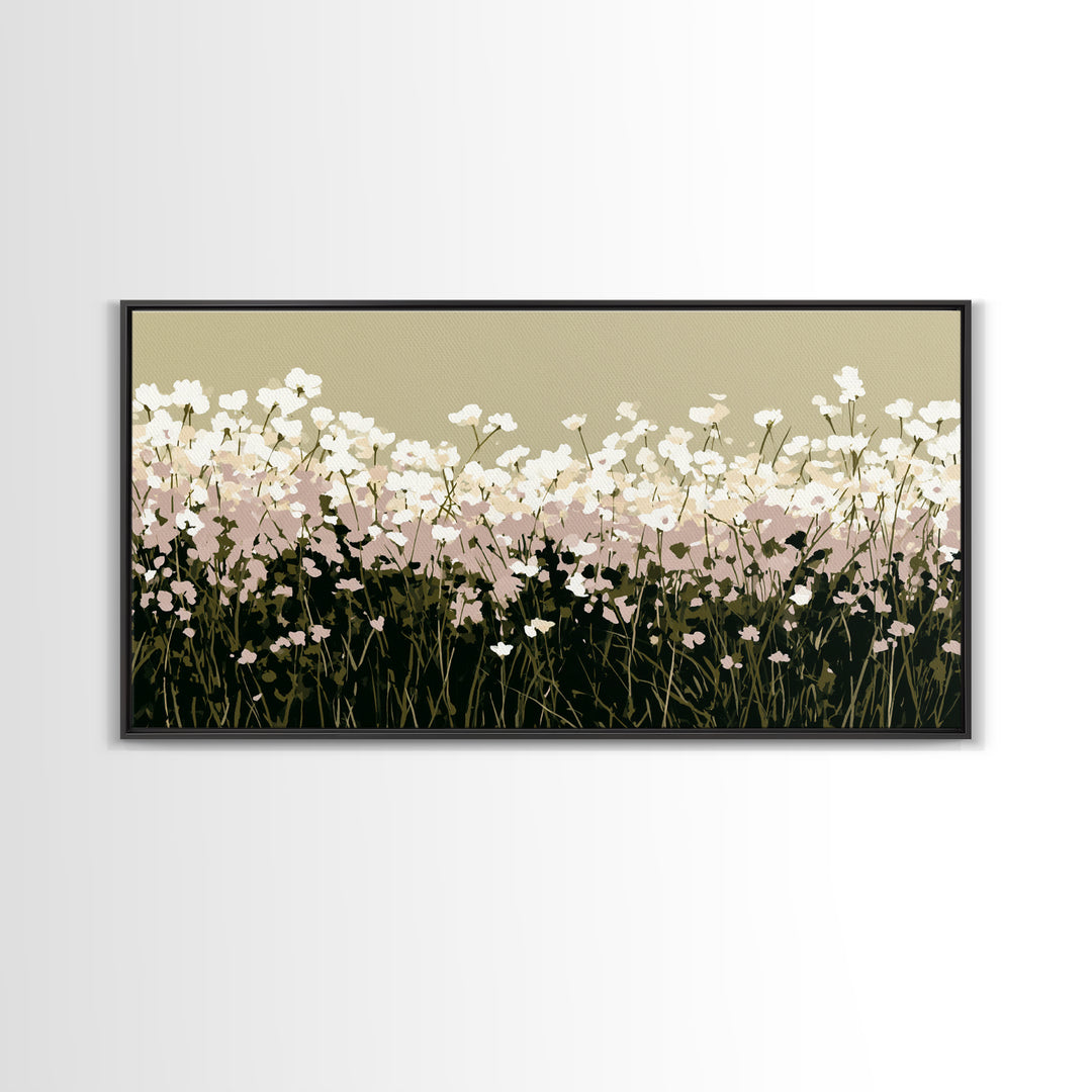 Minimal Meadow Flowers Framed Canvas Print, Scandinavian Art, Wall Decor, Living Room Decor, Oil Painting, Nordic, Canvas Art, SCA-2x1-30