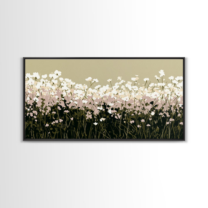 Minimal Meadow Flowers Framed Canvas Print, Scandinavian Art, Wall Decor, Living Room Decor, Oil Painting, Nordic, Canvas Art, SCA-2x1-30