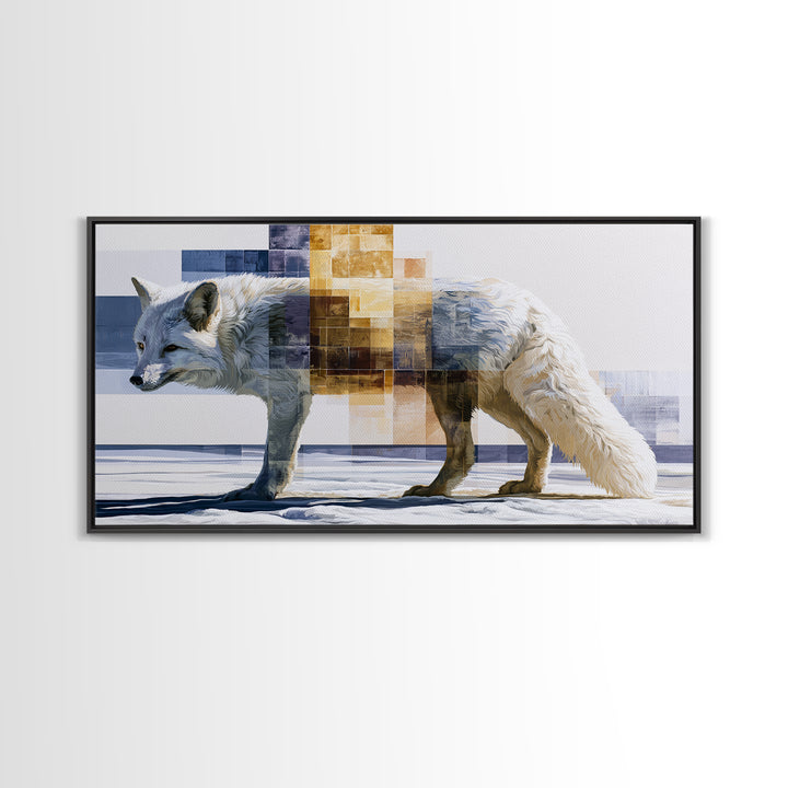 White Fox in Quiet Snow Canvas Print, Scandinavian Art, Home Decor, Living Room Decor, Oil Painting, Nordic, Wall Hanging, SCA-2x1-32