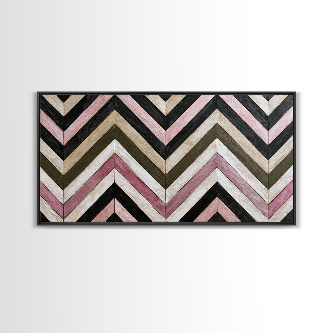Herringbone Monochrome Pattern Framed Canvas Print, Scandinavian Art, Wall Art, Living Room Decor, Fine Art, Nordic, SCA-2x1-42