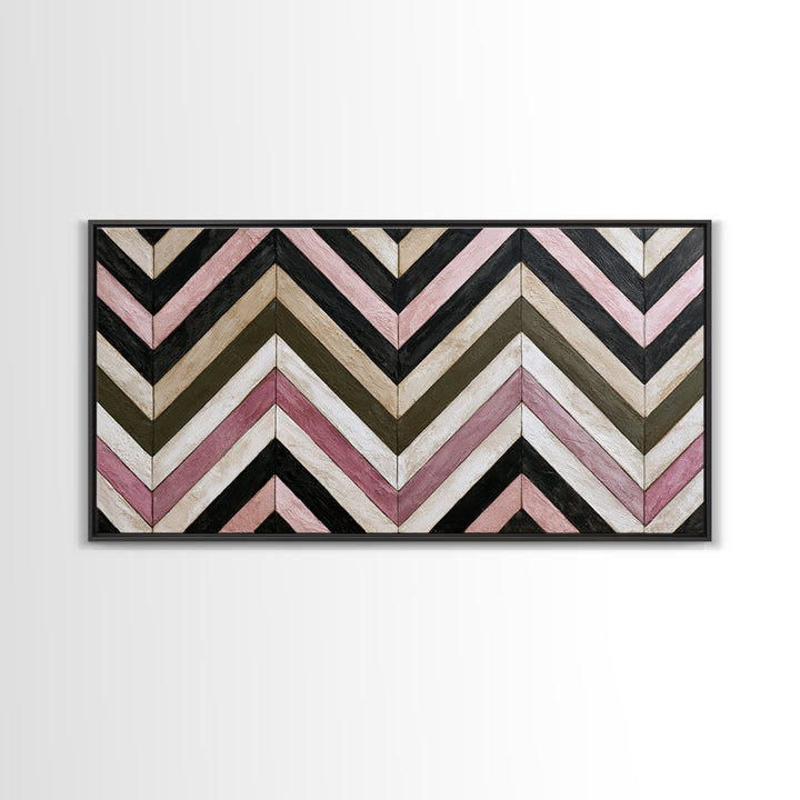 Herringbone Monochrome Pattern Framed Canvas Print, Scandinavian Art, Wall Art, Living Room Decor, Fine Art, Nordic, SCA-2x1-42