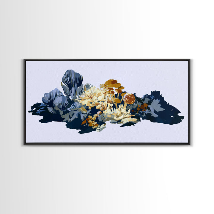 Simple Mushroom and Moss Forest Study Canvas Print, Scandinavian Art, Minimalist Decor, Living Room Decor, Fine Art, Nordic, SCA-2x1-44