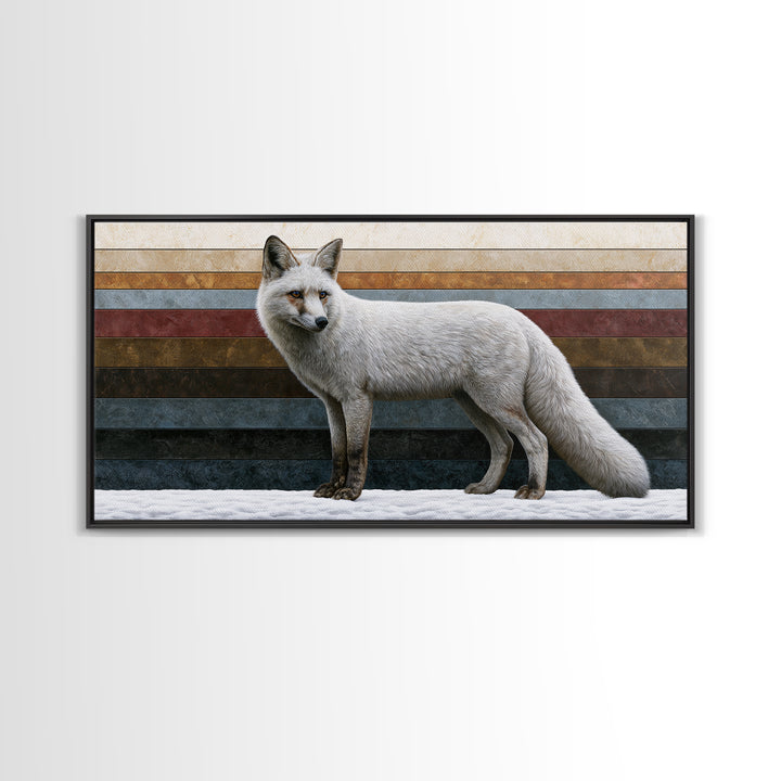 White Fox in Quiet Snow Framed Canvas Print, Scandinavian Art, Printable Wall Art, Living Room Decor, Fine Art, Nordic, SCA-2x1-56