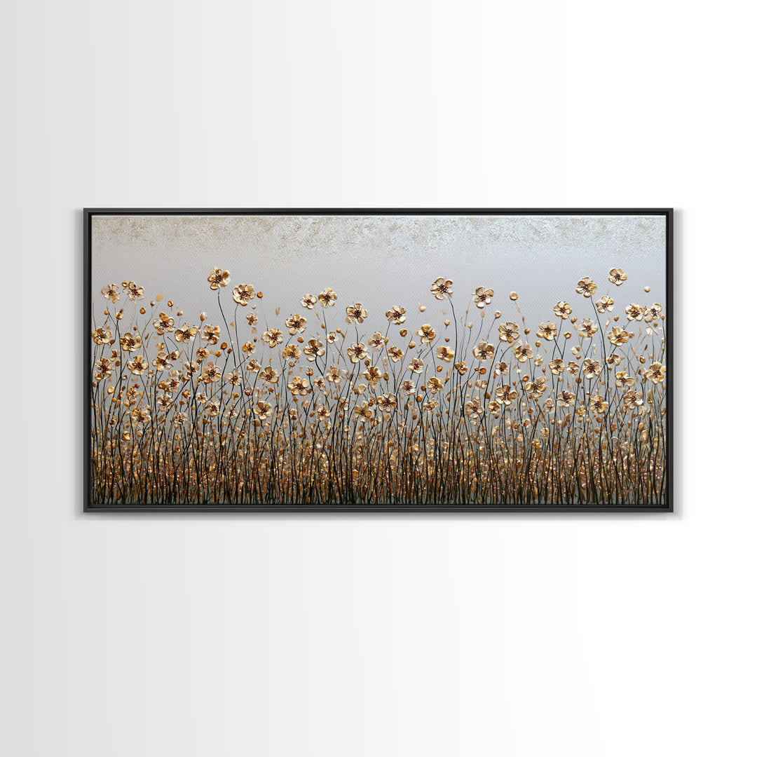Minimal Meadow Flowers Framed Canvas Print, Scandinavian Art, Wall Decor, Living Room Decor, Oil Painting, Nordic, Canvas Art, SCA-2x1-6