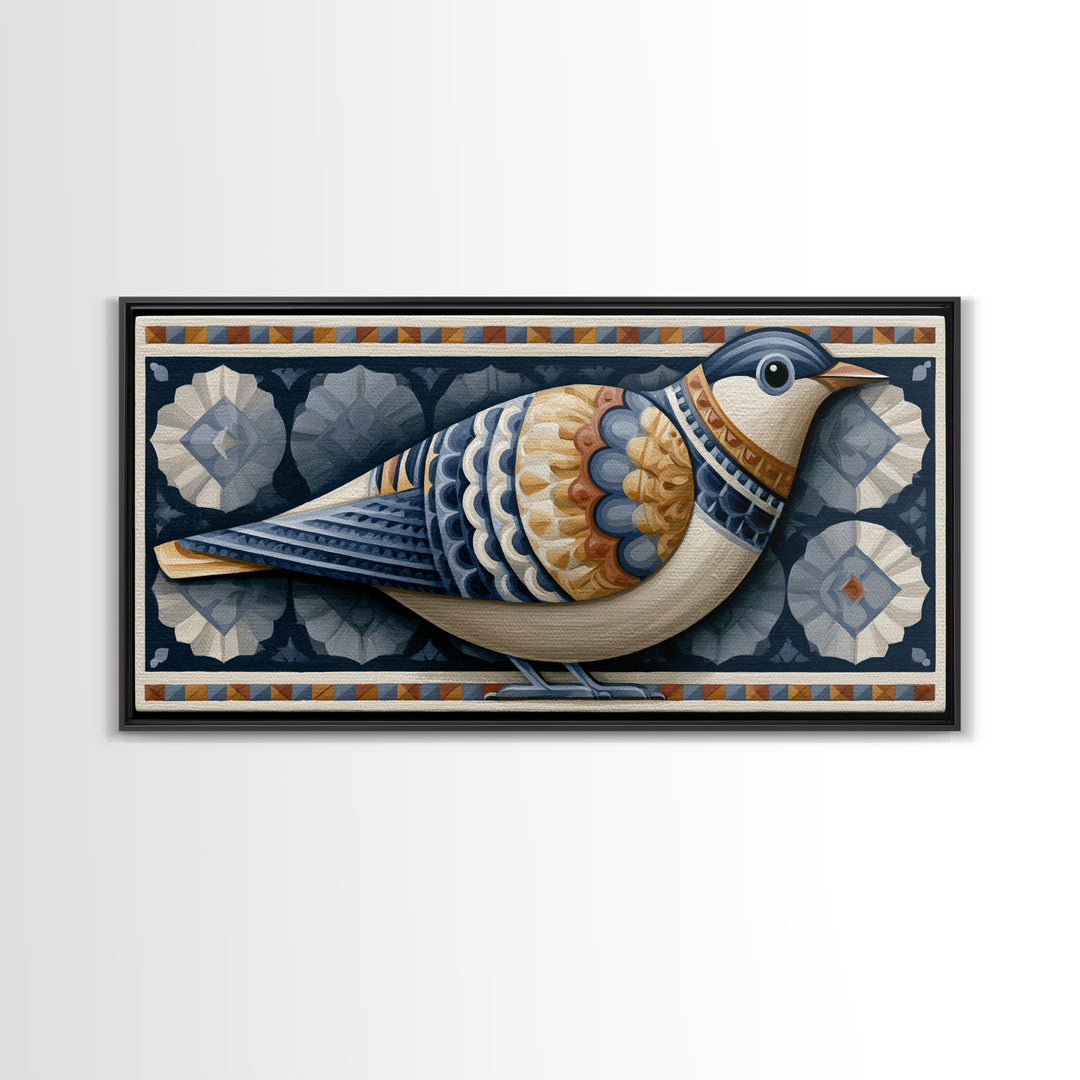 Nordic Folk Bird Framed Canvas Print, Scandinavian Art, Mid Century Modern, Living Room Decor, Fine Art, Nordic, Boho Wall Art, SCA-2x1-7