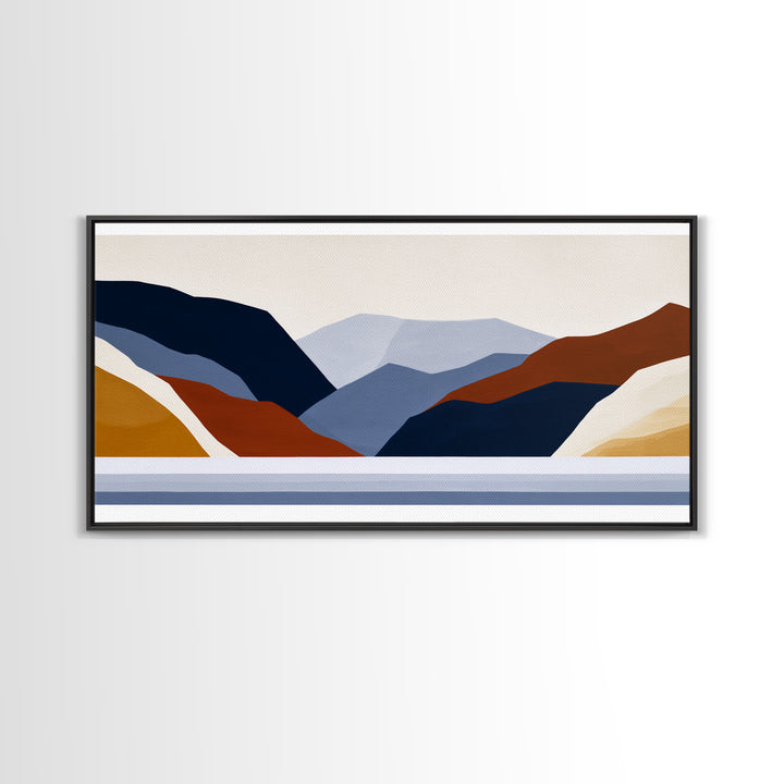 Minimal Fjord Landscape Canvas Print, Scandinavian Art, Living Room Decor, Oil Painting, Nordic, Living Room Wall Art, SCA-2x1-70