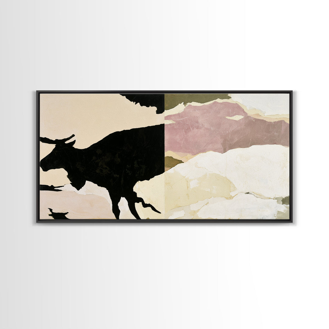 Reindeer Silhouette in Snowy Landscape Canvas Print, Scandinavian Art, Wall Hanging, Living Room Decor, Fine Art, Nordic, SCA-2x1-74