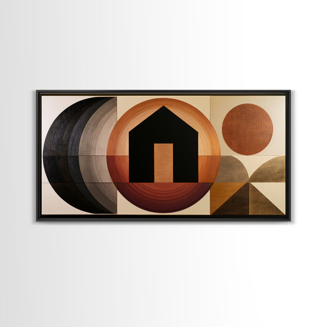 Simple Black House Shape Framed Canvas Print, Scandinavian Art, Contemporary Art, Living Room Decor, Abstract Art, Nordic, SCA-2x1-75