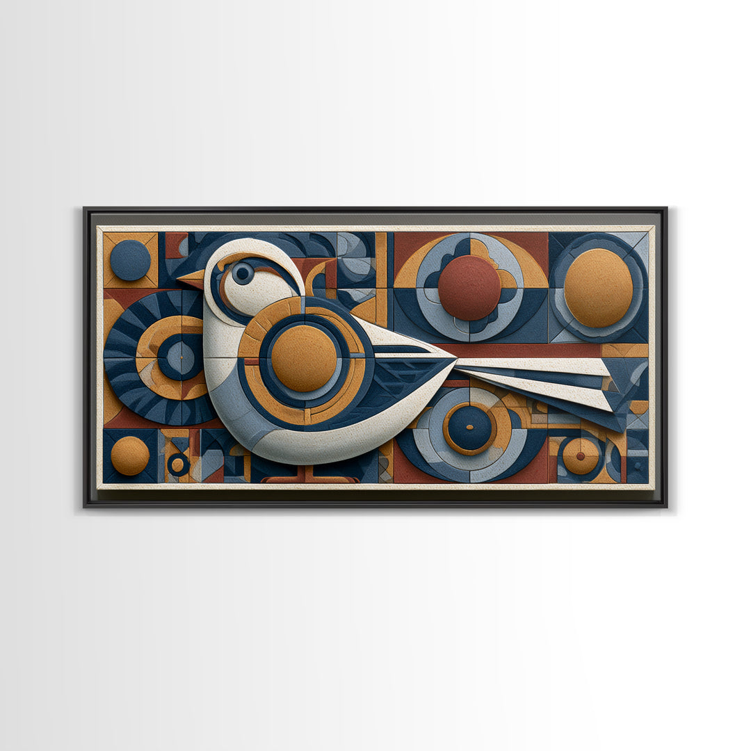 Nordic Folk Bird Framed Canvas Print, Scandinavian Art, Gallery Decor, Living Room Decor, Fine Art, Nordic, Home Decor, SCA-2x1-79