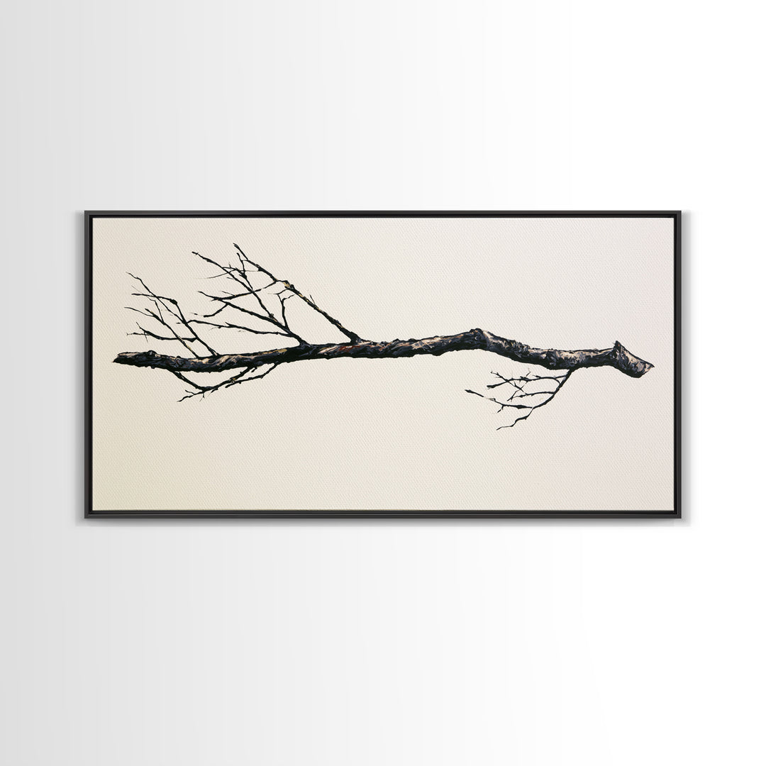 Single Black Branch on Warm White Background Canvas Print, Scandinavian Art, Abstract Art, Living Room Decor, Nordic, SCA-2x1-88