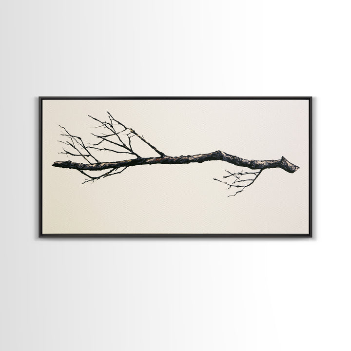 Single Black Branch on Warm White Background Canvas Print, Scandinavian Art, Abstract Art, Living Room Decor, Nordic, SCA-2x1-88