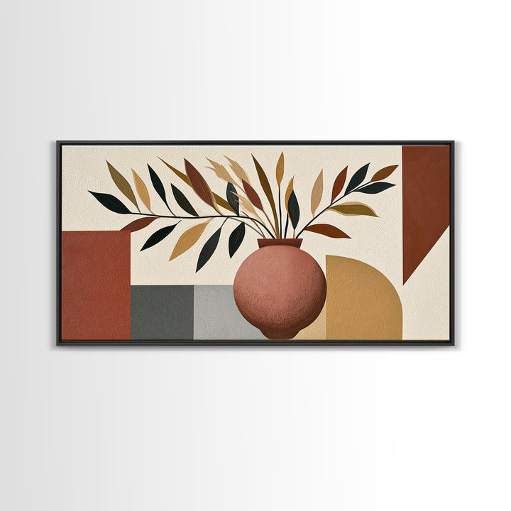 Ceramic Vase with Dried Grasses Framed Canvas Print, Scandinavian Art, Oil Painting, Living Room Decor, Fine Art, Nordic, SCA-2x1-9