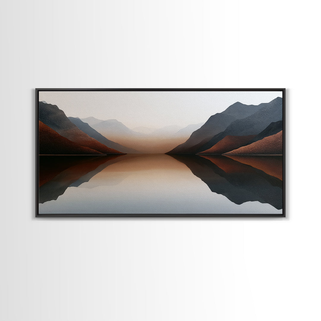 Minimal Fjord Landscape Canvas Print, Scandinavian Art, Living Room Decor, Oil Painting, Nordic, Living Room Wall Art, SCA-2x1-94