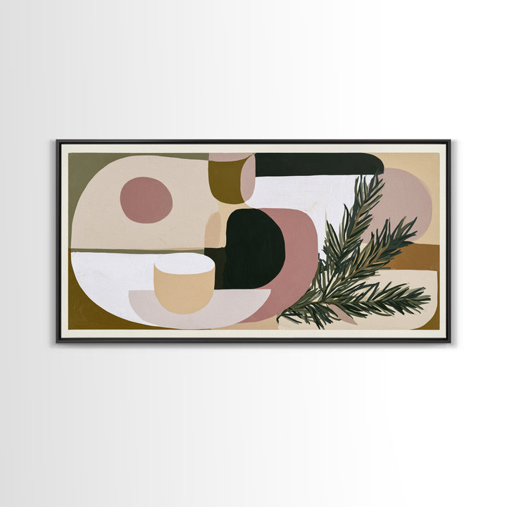 Hygge Candle and Pine Branch Still Life Framed Canvas Print, Scandinavian Art, Modern Wall Art, Living Room Decor, Nordic, SCA-2x1-96