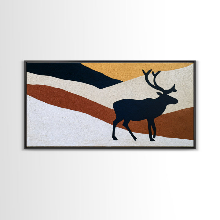 Reindeer Silhouette in Snowy Landscape Canvas Print, Scandinavian Art, Wall Hanging, Living Room Decor, Fine Art, Nordic, SCA-2x1-98