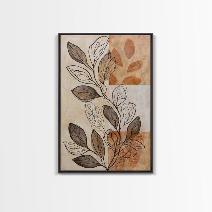 Pale Oak Botanical Line Drawing Framed Canvas Print, Scandinavian Art, Living Room Decor, Fine Art, Nordic, Gallery Decor, SCA-2x3-13