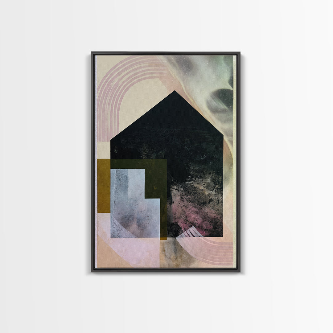 Simple Black House Shape Canvas Print, Scandinavian Art, Original Painting, Living Room Decor, Nordic, Modern Wall Art, SCA-2x3-15