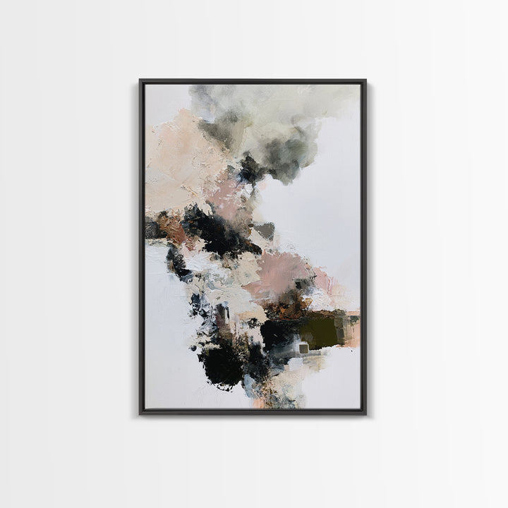 Winter Cabin Smoke Framed Canvas Print, Scandinavian Art, Wall Decor, Living Room Decor, Abstract Art, Nordic, Canvas Art, SCA-2x3-2