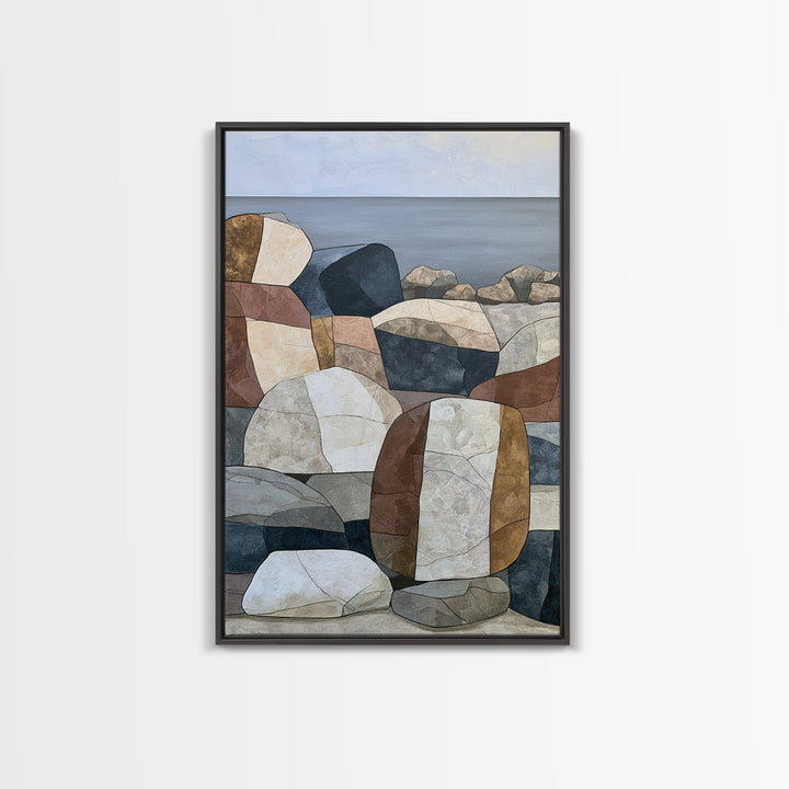 Quiet Coastal Rocks and Gray Sea Canvas Print, Scandinavian Art, Wall Hanging, Living Room Decor, Nordic, Living Room Wall Art, SCA-2x3-31