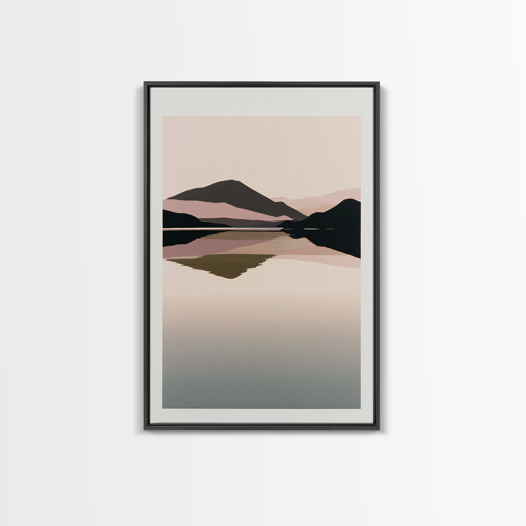 Minimal Fjord Landscape Framed Canvas Print, Scandinavian Art, Oil Painting, Living Room Decor, Nordic, Boho Wall Decor, SCA-2x3-34