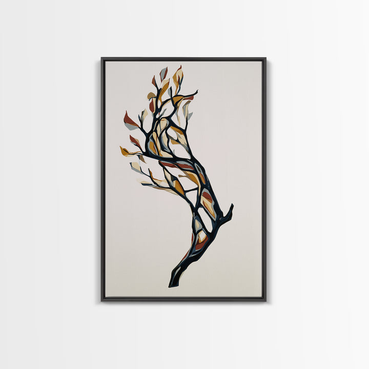 Single Black Branch on Warm White Background Canvas Print, Scandinavian Art, Mid Century Modern, Living Room Decor, Nordic, SCA-2x3-4