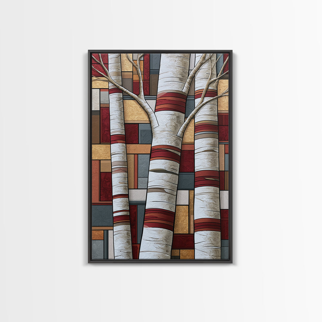Birch Tree Trunks Framed Canvas Print, Scandinavian Art, Abstract Wall Art, Living Room Decor, Abstract Art, Nordic, SCA-2x3-41