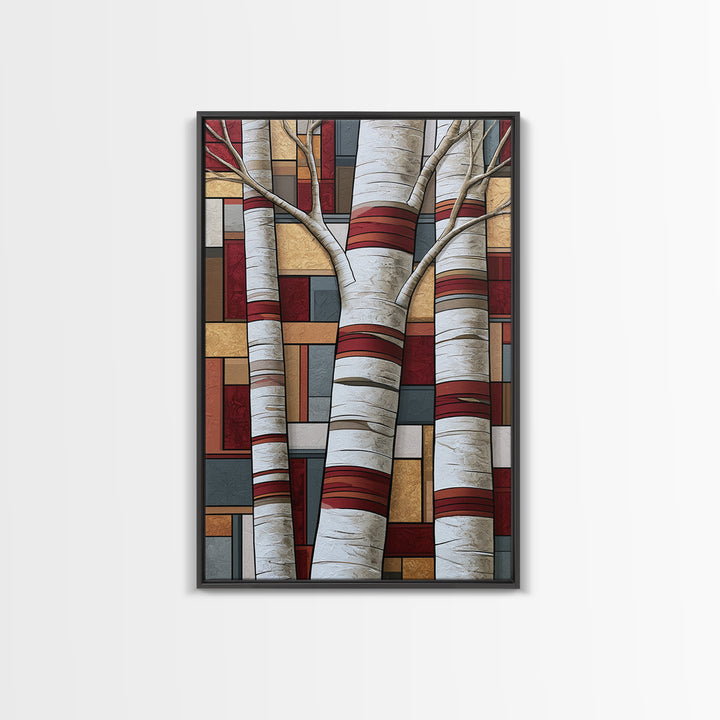 Birch Tree Trunks Framed Canvas Print, Scandinavian Art, Abstract Wall Art, Living Room Decor, Abstract Art, Nordic, SCA-2x3-41